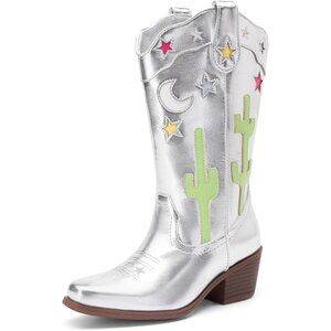 Girls Cowboy Boots Cowgirl Western Boots with Low Heel Square Toe for Little Kid